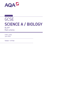 GCSE Biology Mark scheme Unit 01 - Biology June 2014
