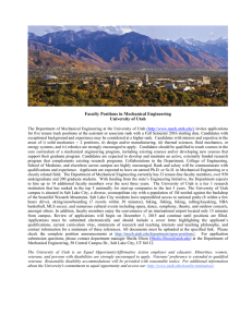 Faculty Positions in Mechanical Engineering University of Utah