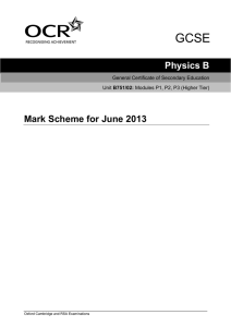 Physics B Mark Scheme for June 2013
