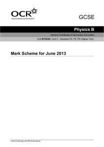 Physics B Mark Scheme for June 2013