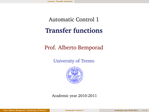 Automatic Control 1 - Transfer functions