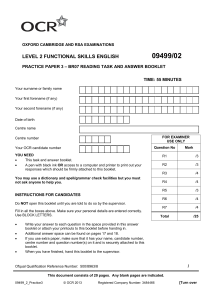 Reading Task, Answer Booklet and Mark Scheme