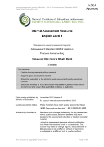 NZQA Approved Internal Assessment Resource English Level 1