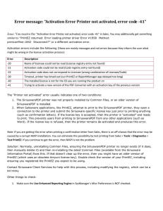 Activation Error Printer not activated, error code -41