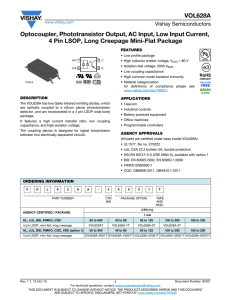 VOL628A Optocoupler, Phototransistor Output, AC Input, Low Input