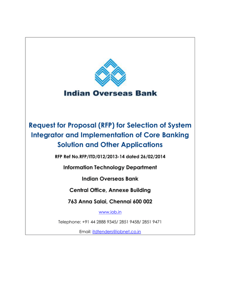 Request for Proposal (RFP) - Tenders India, The Indian Government