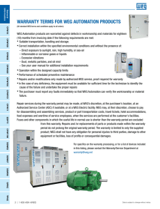 WARRANTY TERMS FOR WEG AUTOMATION PRODUCTS