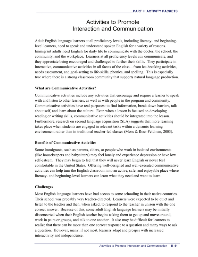 Activities To Promote Interaction And Communication