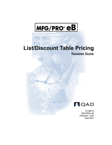 List/Discount Table Pricing