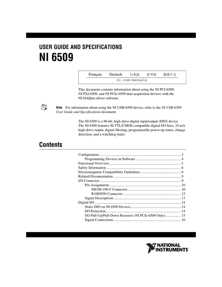 NI 6509 User Guide and Specifications