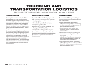 catalog information for Professional Truck Driving Certification