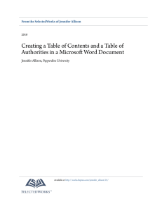 Creating a Table of Contents and a Table of