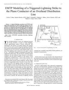 EMTP modeling of a triggered-lightning strike to the phase