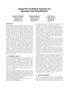 Using Part-of-Speech N-grams for Sensitive