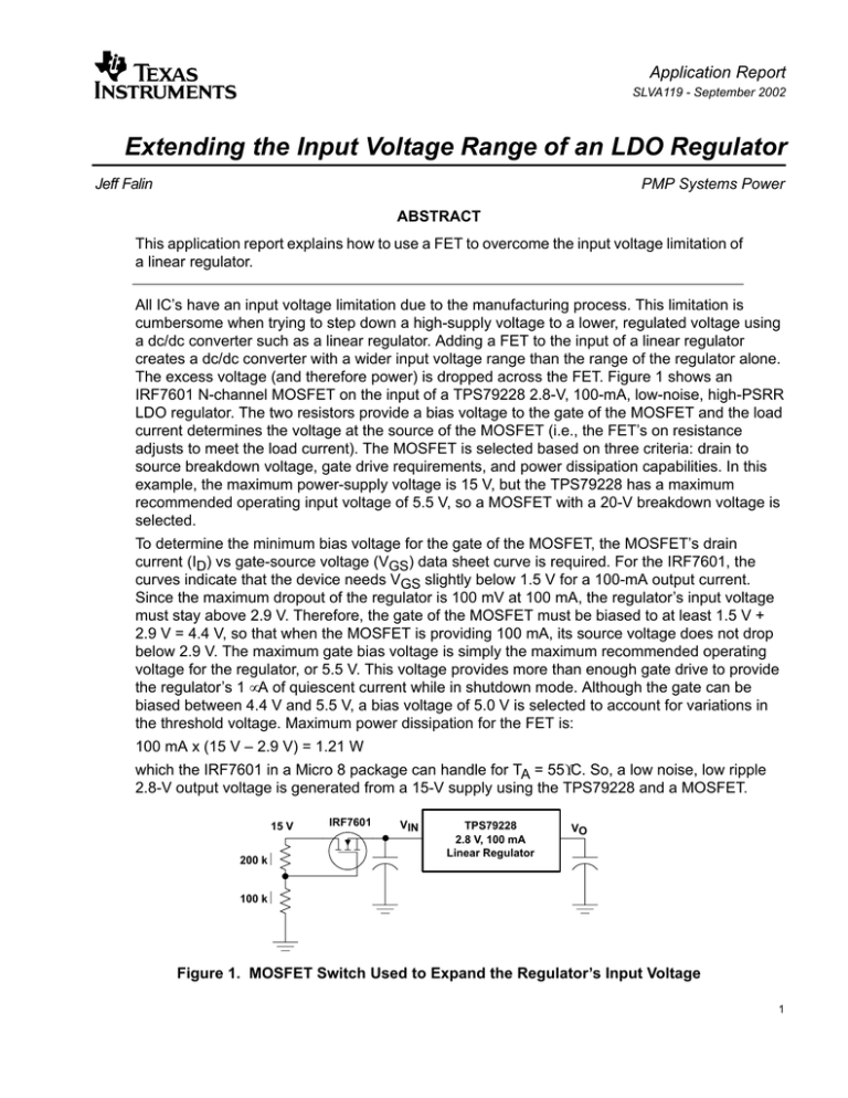 Extending the Input Voltage Range of an LDO Regulator