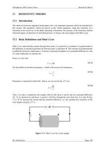 17. RESISTIVITY THEORY 17.1 Introduction 17.2 Basic Definitions