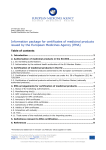 Information package for certificates of medicinal products issued by