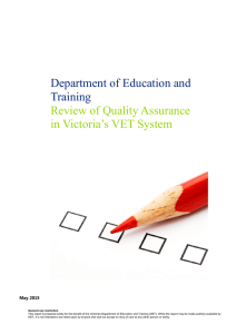 Review of quality assurance in Victoria`s VET sector