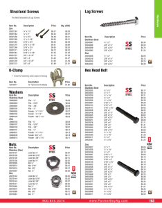 Hex Head Bolt Washers Nuts Lag Screws Structural