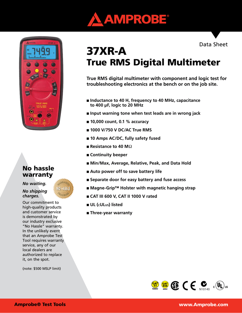 37XR-A True RMS Digital Multimeter Data Sheet
