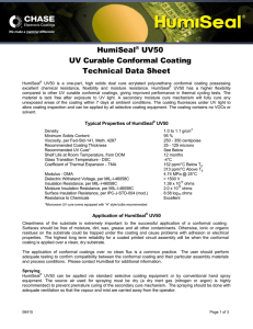 HumiSeal® UV50 UV Curable Conformal Coating Technical Data