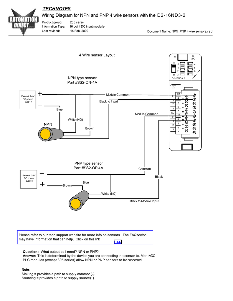 Wiring Diagram For Npn And Pnp 4 Wire Sensors And D2