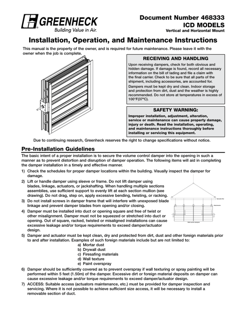 Installation, Operation, And Maintenance Instructions