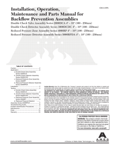 Installation, Operation, Maintenance and Parts Manual for Backflow