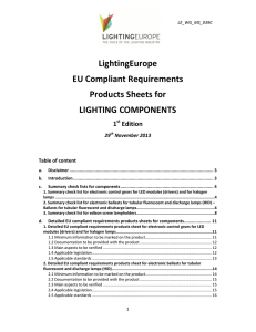 LightingEurope EU Compliant Requirements Products Sheets for