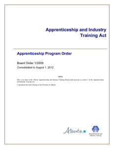 Apprenticeship Program Order - Alberta Apprenticeship and Industry