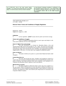 Electric Power Terms and Conditions of Supply Regulation, M.R.