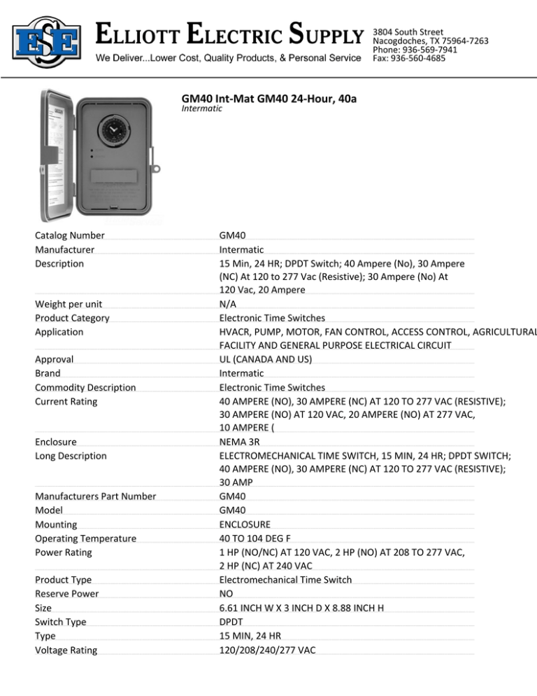 EES Spec Sheet Elliott Electric Supply