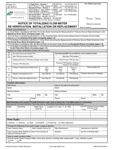 notice of totalizing flow meter re-verification, installation or