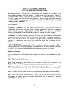 exclusive license agreement - Office of Technology Commercialization
