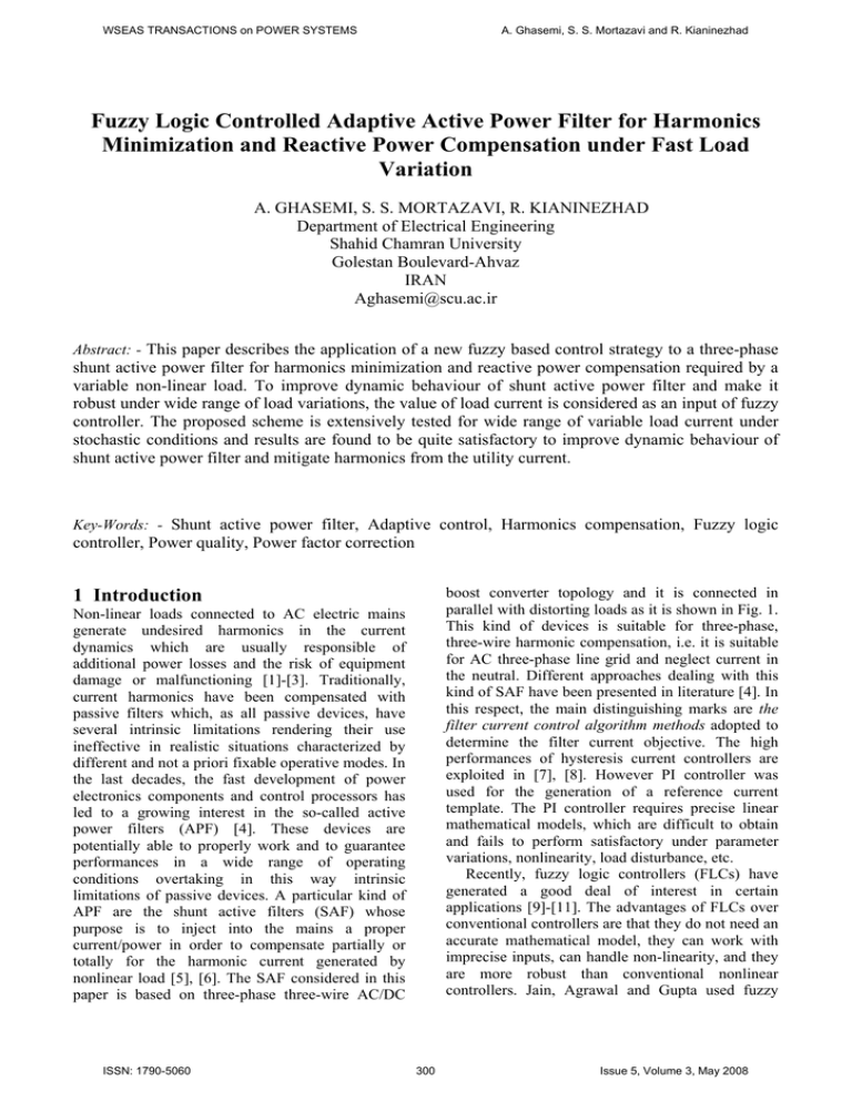 Fuzzy Logic Controlled Adaptive Active Power Filter for