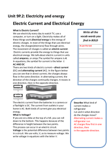 Electricity and energy Electric Current and Electrical Energy