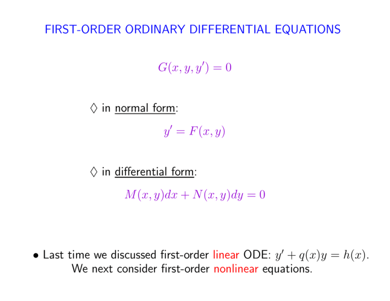 First Order Ordinary Differential Equations G X Y Y 0