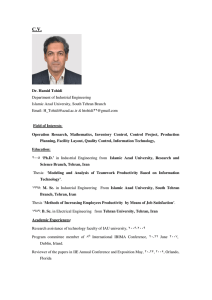 Dr. Hamid Tohidi Department of Industrial Engineering Islamic Azad