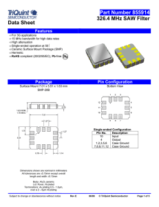 Data Sheet Part Number 855914 326.4 MHz SAW Filter
