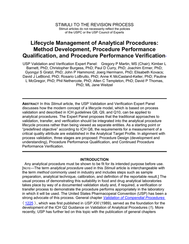 Lifecycle Management of Analytical Procedures