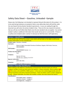 Safety Data Sheet – Gasoline, Unleaded –Sample