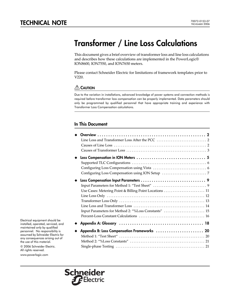 Transformer Line Loss Calculations