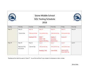 Stone Middle School SOL Testing Schedule 2016