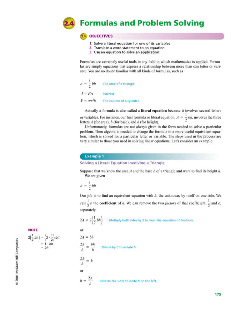 2.3 formulas and problem solving