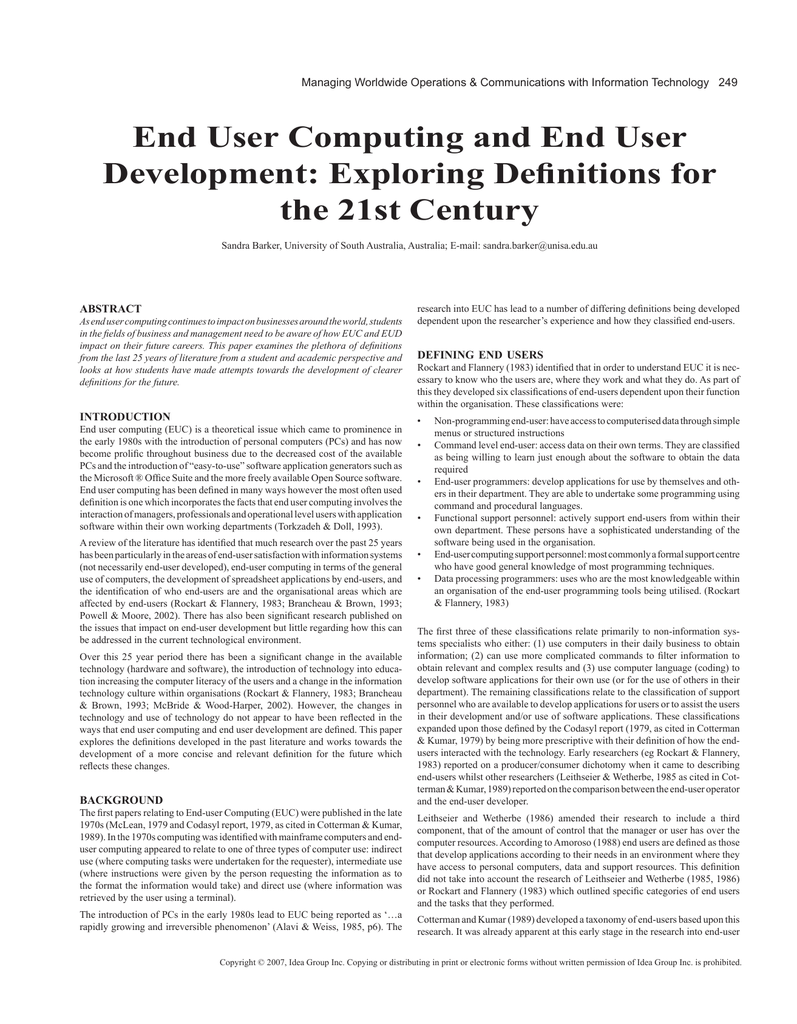 End User Computing And End User Development