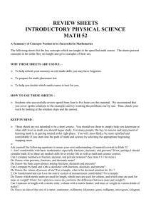 REVIEW SHEETS INTRODUCTORY PHYSICAL SCIENCE MATH 52
