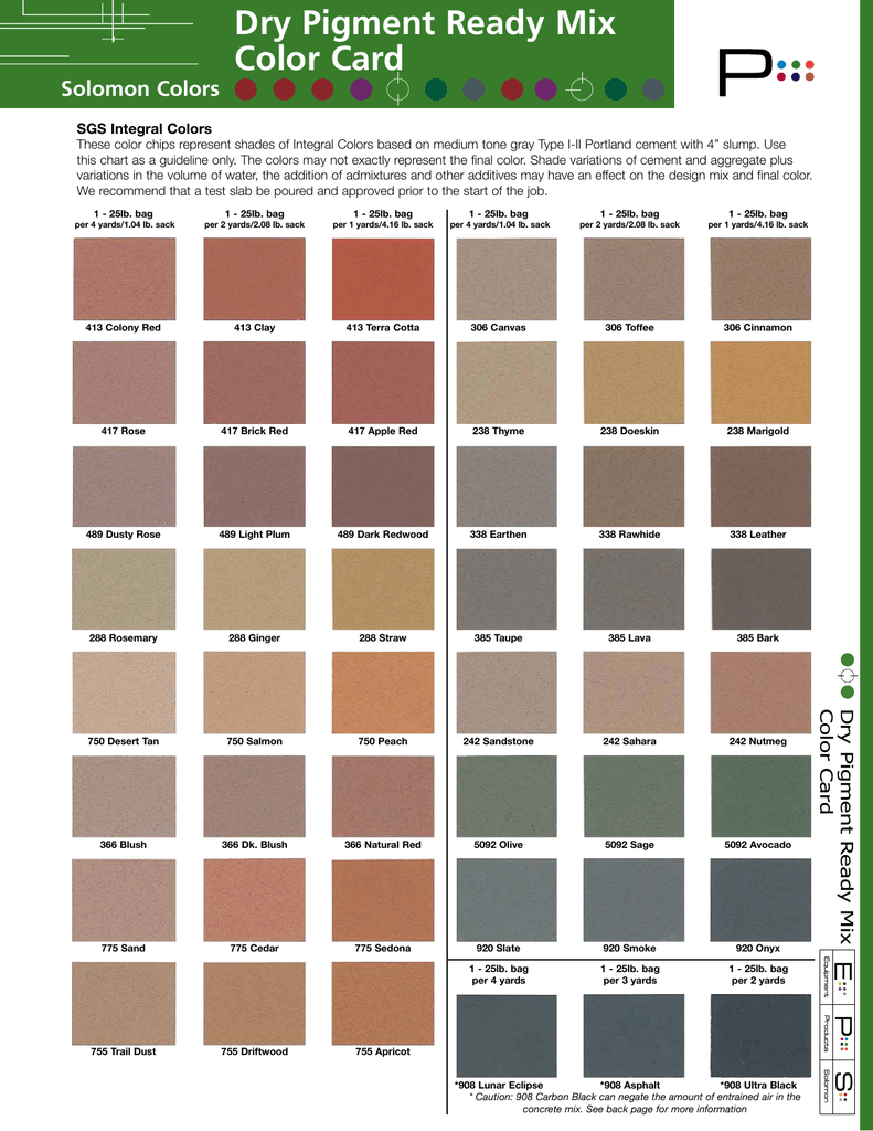 Brickform Integral Color Chart