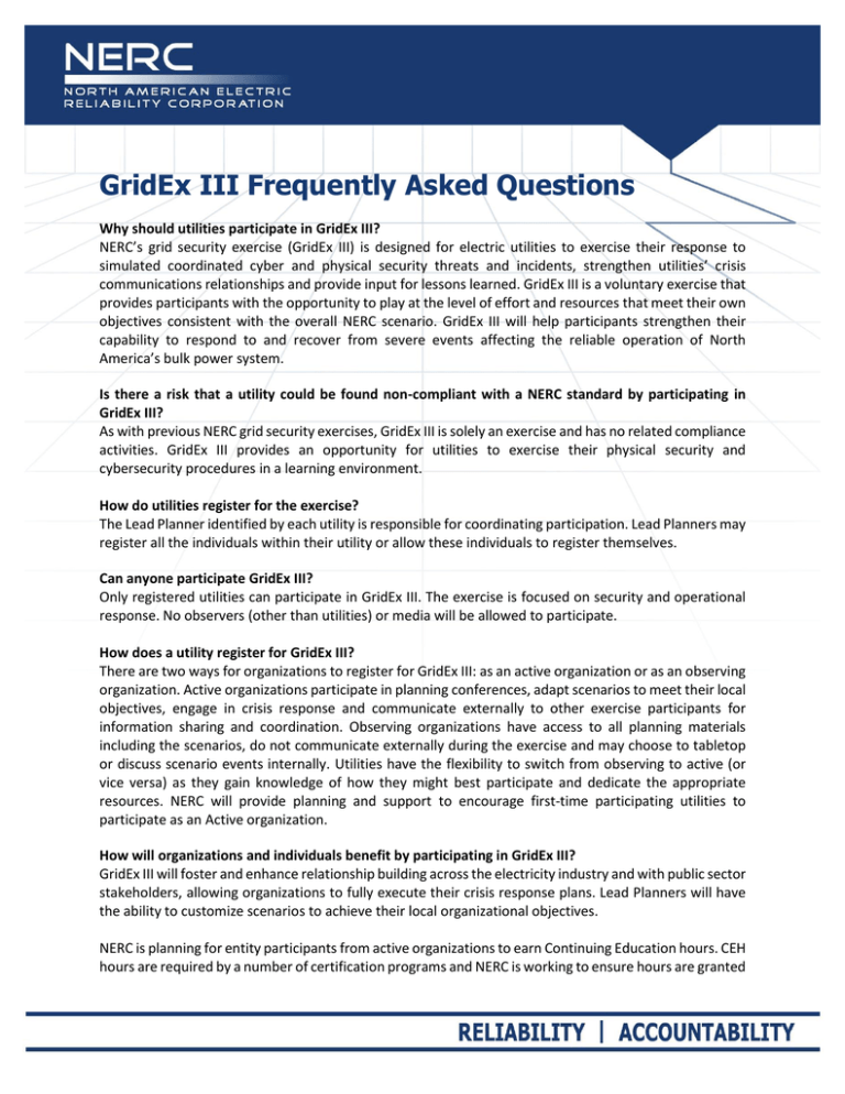 GridEx III Frequently Asked Questions