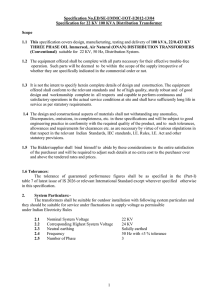 Specification for 22 KV 200 KVA Distribution Transformer