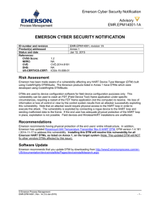 Cyber Security Notification - Emerson Process Management